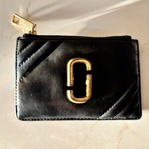Marc Jacobs Black Leather zip Card Holder with Gold Accents